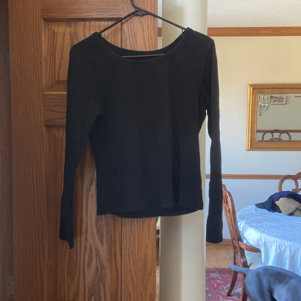 Ribbed long sleeve tee . Ballet neck. Somewhat cropped see measurements